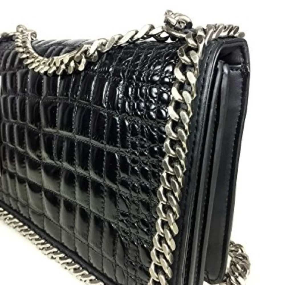 Zara Elegant Black Croc-Embossed Chain Bag
